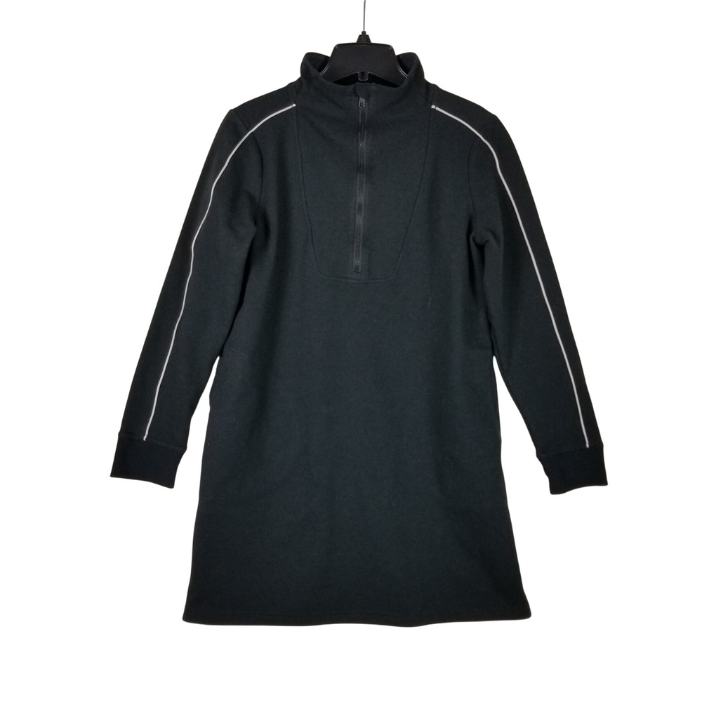 Title Nine Tunic Dress Womens Medium Black Quarter Zip Mock Neck Pockets Piping